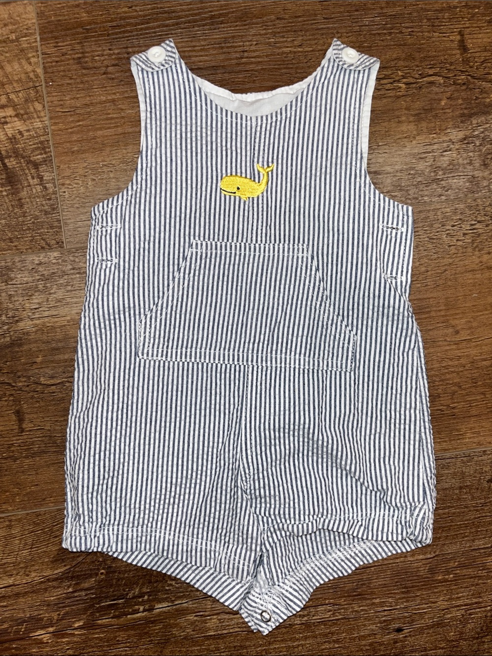 Carter's Navy and White Striped Shortall with Yellow Whale
